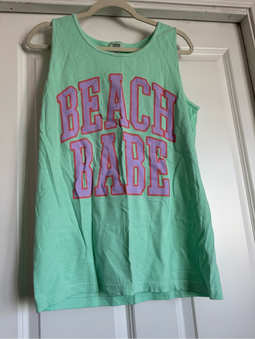 Comfort Colors Small Mint Green Pink Graphic Beach Babe Cotton Tank Top Cover Up